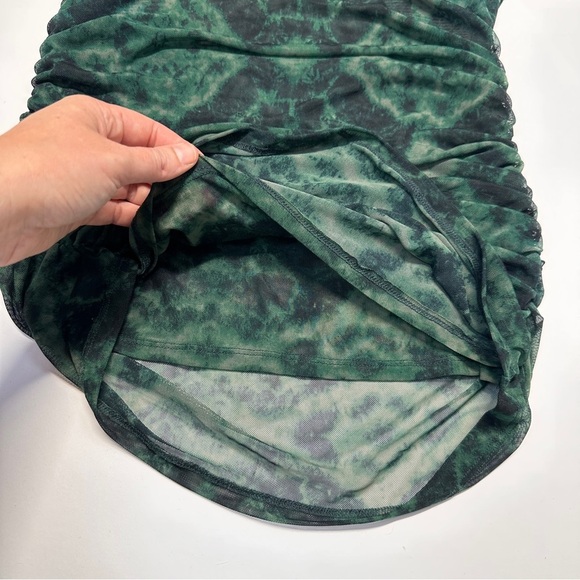 Mesh Tie Dye Green Black Ruched Side Y2K Rave Punk Sheer Top Women’s Medium - Picture 7 of 10